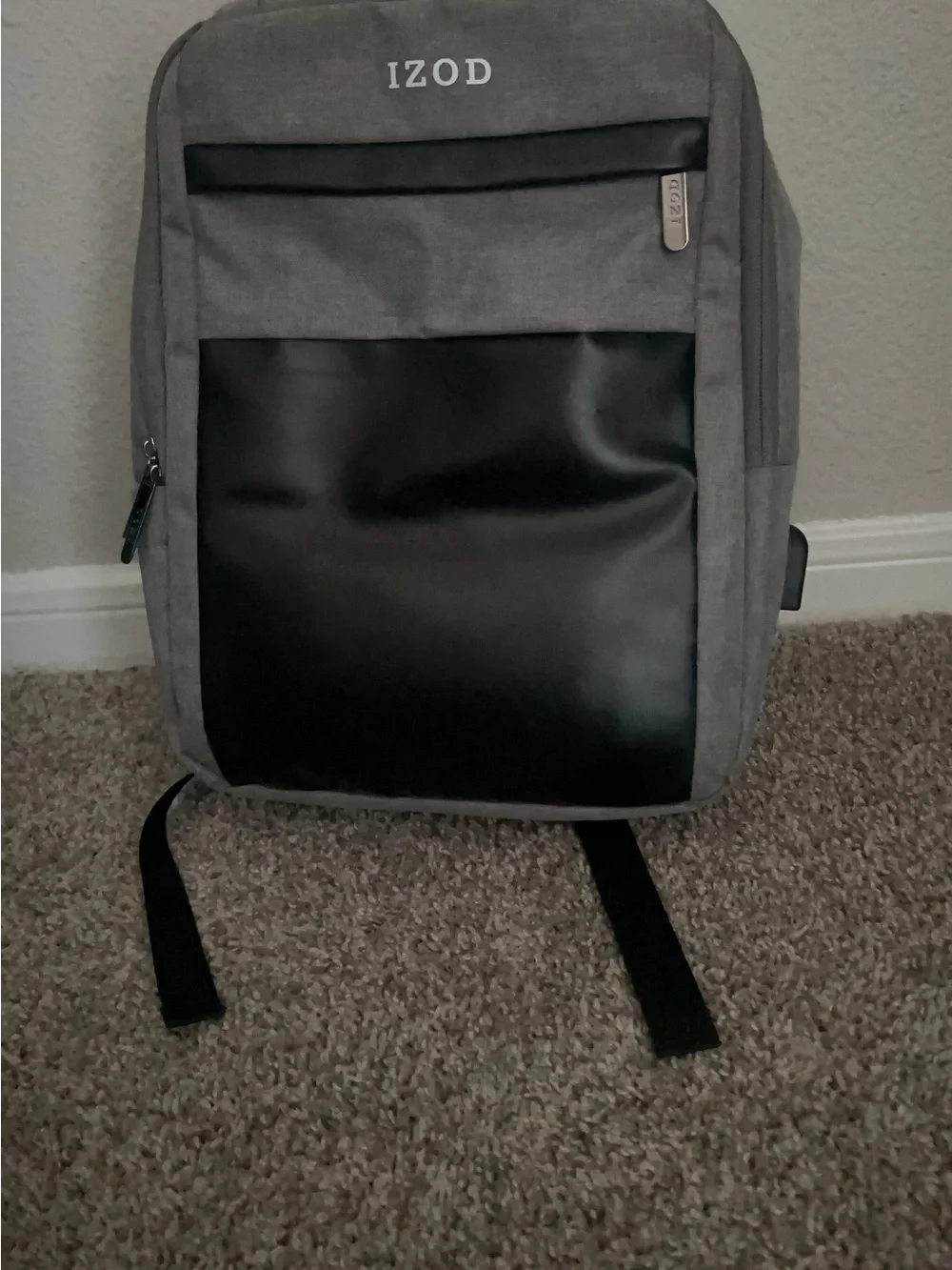 Izod Gray and Black Men's Backpack with Front Panel